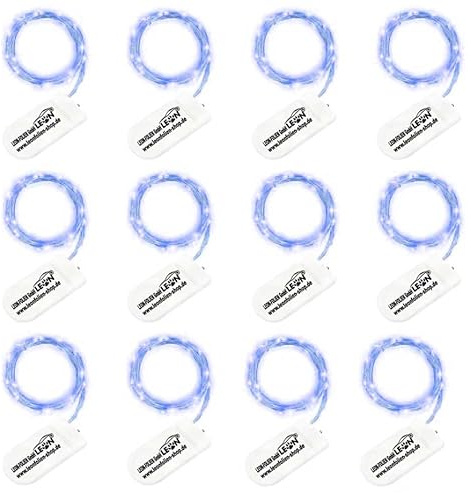 12 Stück Kaltweiß Mikro LED Lichterkette mit Batterien 2 Meter 20 LEDs Dekoration Weihnachten Halloween Drahtlichterkette für Innen DIY Hochzeit Kupferkabel Wasserdicht Draht Klein