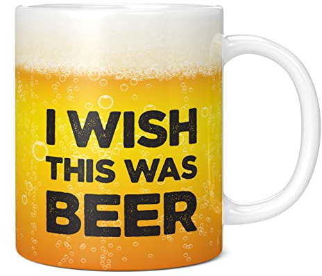 Mug Monster - I Wish This was Beer Funny Novelty Mug, Birthday or Fathers Day Gift - Ceramic Coffee Cup, Gift for Men or Women, Extra Large and Giant Available, 11oz White