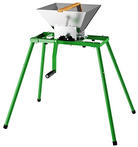 EJWOX Fruit and Apple Grinder with Stand – 7 L – Portable Manual Juicer for Pressing Wine and Cider (Stainless Steel, 5.7 L, Green)