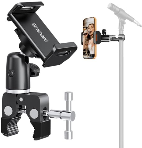elitehood 360 Swivel Tilt Phone Holder and Mount, Adjustable for Music Boom Mic and All iPhone, Android Cell Phone