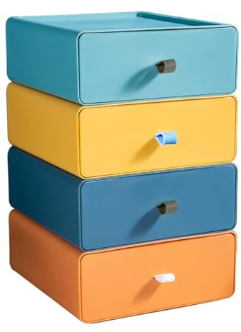 Desktop Storage Box, 4 PCS Stackable Large Capacity for Office, Bathroom | Stackable Large Capacity, PP materials, 4 PCS, Desk Supplies Storage Organiser for Office, Dorm, Bathroom
