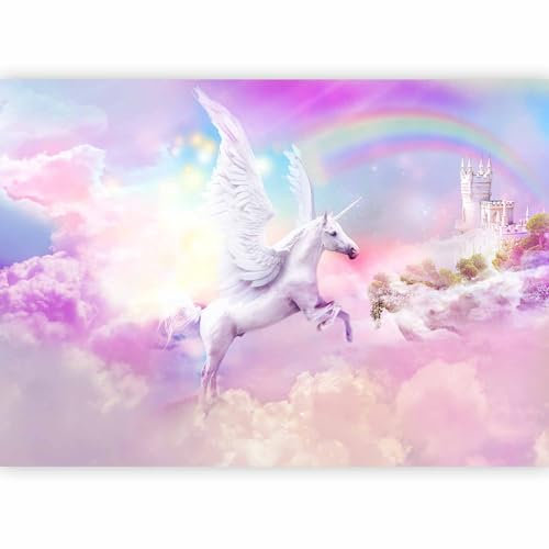 murando - Photo Wallpaper Nursery 350x256 cm / 138x97 - Non-Woven Premium Art Print Fleece Wall Mural Decoration Poster Picture Design Modern - Unicorn Rainbow Castle Clouds Pegasus a-A-10322-a-a