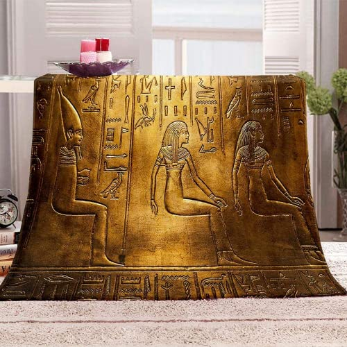 XCQHZYQ Kuscheldecke Goldenes Ägypten Weich und Warme Fleecedecke für Bett Couch, Decke Flanelldecke als Sofadecke Wohndecke oder Tagesdecke, Ägyptische Pharaonen (180x220 cm)