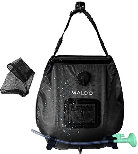 Malo'o 5 gallon/20L Portable Solar Shower Bag, Solar Heating Camping Shower Bag with Removable Hose and On-Off Switchable Shower Head for Camping Gear, Surfing, Beach, Swimming, Outdoor Travel, hiking