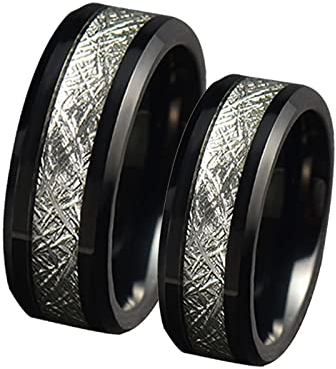 Homxi Bague Couple 2 Pieces Personnalisé,Anneau Acier Inoxydable Bague Homme et Femme Couple Mariage 8MM Noir Bague avec Rond Femme 54 + Homme 65