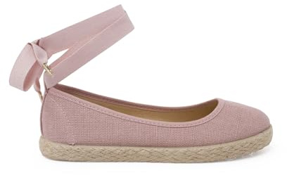 Pisamonas Bailarina Niña Lino con Cintas Y Yute Talla 35 Color Rosa Palo