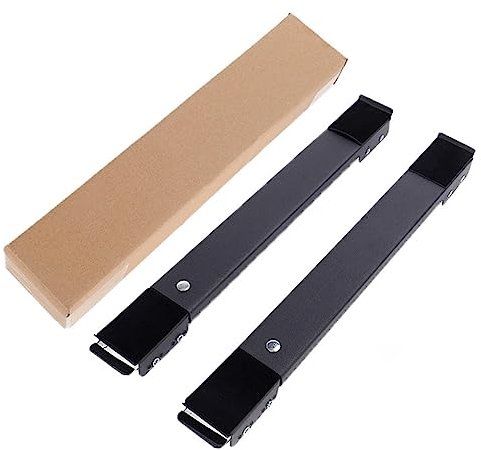 OWKAY Washing Machine Shelf，Rails With Wheels For Washing Machine Support Stand Movable Adjustable Refrigerator Base Holder Mobile Roller Bracket Black