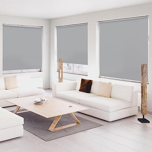 Ansobea Verdunklungsrollo, Senkrechtmarkise Rollo zum Einhängen,Verdunkelungsrollo Klemmrollo Verdunkelung für Fenster und Türen,Hellgrau Seitenzugrollo,140 x 140 cm