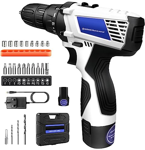 Cordless Drill 16.8V, Handheld Electric Driver Screwdriver with 2X 1300mAh Li-ion Batteries, 18+1 Torque Setting, 2 Variable Speeds, 45Nm Torque, for Home DIY and Drilling