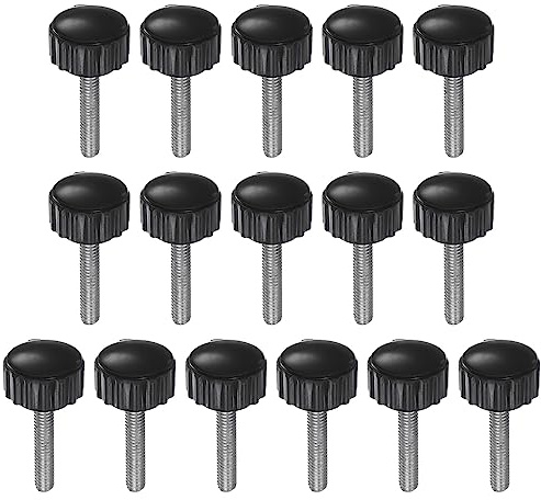 QUARKZMAN 16pz Zigrinate Morsetto Manopole M4 x 20mm Maschio Filettatura 16mm Testa Impugnatura Plastica Metrico Testa Zigrinata Viti Bullone Pomelli Filettati Perno Maniglie, Nero