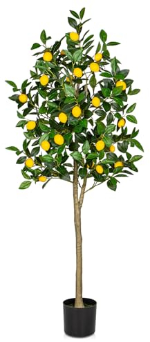 Oairse Artificial Lemon Tree - 5ft/152cm Decorative Fake Lemon Plant with 24 Fruits - Large Fake Floor Plant Faux Tree for Indoor/Outdoor Home Office Living Room Bedroom Bathroom Decor