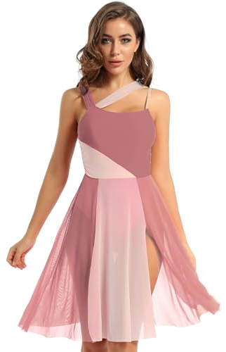 Agoky Damen Ballettkleid Lange Tanzkleid mit Mesh Rock Ärmellos Ballett Trikot Body Turnanzug Leotard Kleid für lyrischen Modern Tanz Dancewear Braun M