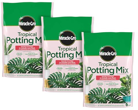 Miracle-Gro Tropical Potting Mix, For Container Plants, Use with Snake Plants, Spider Plants, Pothos, Monstera, 6 qt., 3-Pack