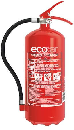 ecocar - Brandsläckare 6kg i Pulver Godkänd EN3 för Bil, Hem, B&B, Husbil och Kontor - med Manometer och Ständer Ingår