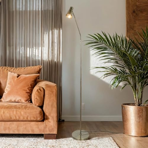 Licht-Erlebnisse Stehlampe Wohnzimmer in Messing Antik GU10 133-167 cm verstellbar Retro Design Metall Stehleuchte Leselampe Sofa Büro