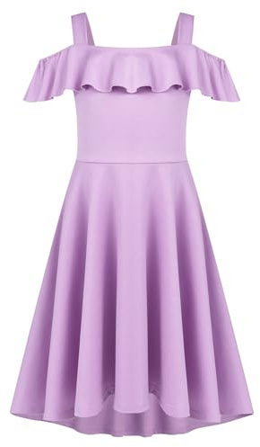 Arshiner Vestito Estivo per Ragazze Bambini Maniche con Volant Elegante con Cinghie Abiti per Bambini Linea A Abito Alto Basso Casual con Tasca 4-13 Anni