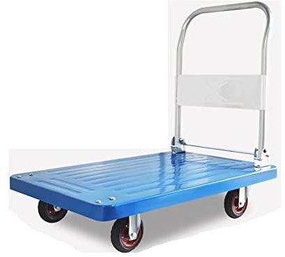 Plattformwagen, Plattformwagen, Stahl und Kunststoff, 2-lagiger Deck-Schubwagen mit 4 Rädern und klappbarem Griff, große Tragfähigkeit, Dolly zum Bewegen des Plattformwagens