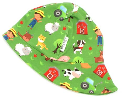Kleine Könige Sonnenhut Sommer Mütze Baby Jungen · Modell Bauernhof Happy Farm grün · Ökotex 100 Zertifiziert · Größe 98/104