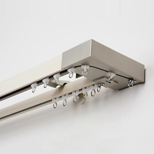 Rieles De Cortina Resistentes Para Montaje En Pared, Barra De Cortina Doble, Riel Divisor De Habitación, Con Riel, Rodillo, Accesorios De Instalación Y Tapa Final(E,220cm/7.2ft(2 * 110cm))