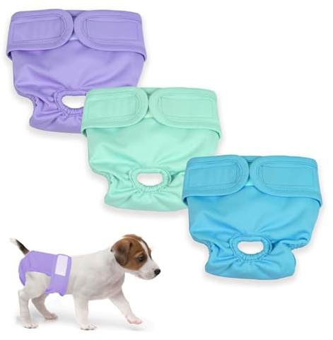 3 Pack Reusable Dog Diapers Set, Highly Absorbent Pet Soft Dog Nappies, Washable and Eco-Friendly Sanitary Wraps Panties for Female Pets