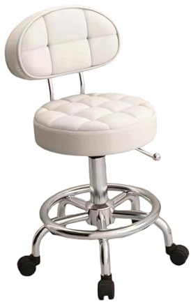 Folpus Salonhocker, Drehhocker mit Rollen, mit Rückenlehne, Dickes Sitzkissen, Barhocker, runder Rollhocker für Friseurarbeiten, Beige