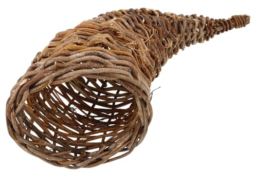 Milisten Horn Shape Wicker Basket Rattan Storage Basket for Kitchen Organization Rustic Cow Decor Tabletop Display 12.2X5.7X5.3 Inch