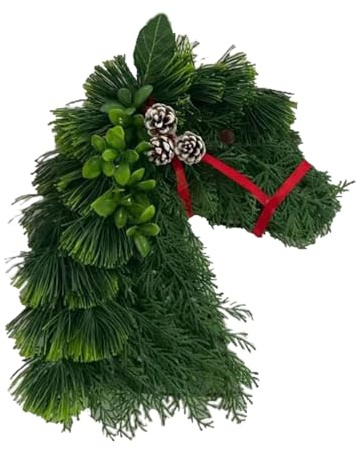 Pferdekopfkranz, Pferdekranz,Weihnachtstürkranz Pferdeköpfe | Saisonale Dekoration, Tannenzweige, Weihnachtskranz für den Außenbereich, Türkränze für das Bauernhaus