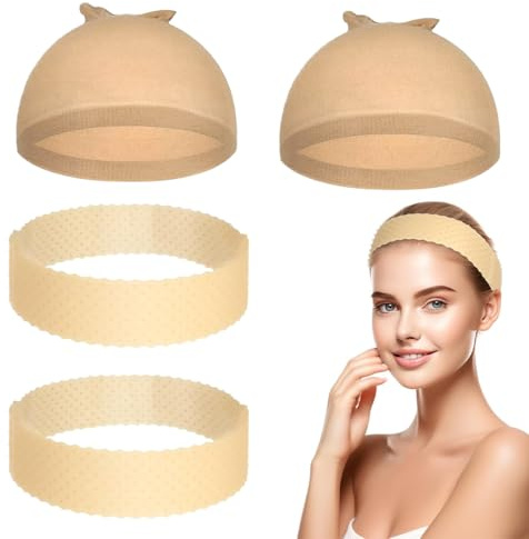 4 Stück Wig Cap Silikon Perückenband Set, Nylon Ultra Dünne Wig Caps, Perücke Griff Rutschfestes Mit Perückenkappen, Atmungsaktive Perückennetz Unterziehhaube Dehnbare Elastische