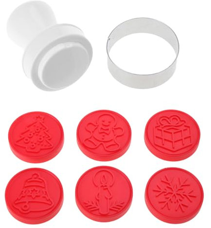 Mold Press with 6 Stamps Round Flower Decor Tools for Moon Cake Baking Cookie Stamps Pastry Biscuit Desser