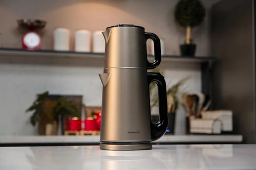 Kochmaster Dem Vakti Teekocher – 2,0L + 1,0L, 1800W, Edelstahl Teemaschine, Warmhaltefunktion, 360° Basis, Türkischer Teekocher
