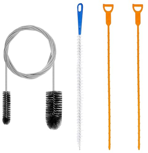 4 Pezzi Panni Spirale Spazzola, Spazzola flessibile,Spazzola Scarico lunga con Tubi a doppia testa,Scarico a spirale Pulizia condotti in acciaio inox, per cucina, doccia
