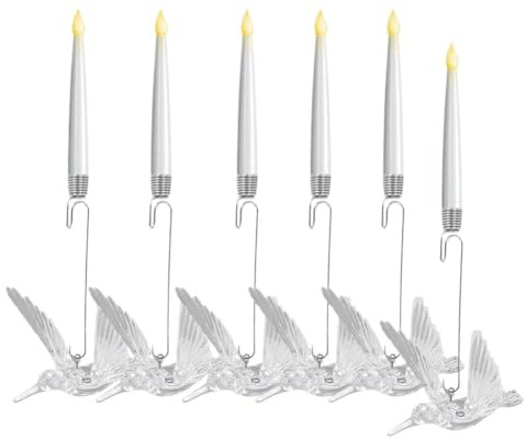 Candele LED per albero di Natale con telecomando e gancio di cristallo, candele tremolanti senza fiamma, luce calda a batteria, decorazioni sicure per decorazioni e regali per le vacanze (uccello, 6