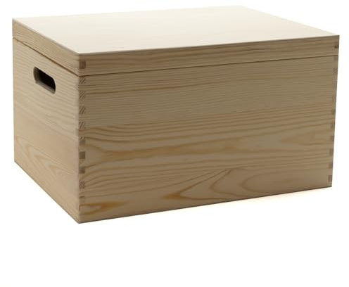 Holzfee Holzkiste mit Deckel/Kiste Holz groß 40x30x22 cm/Holzbox mit Deckelfixierung (mit Griffe)