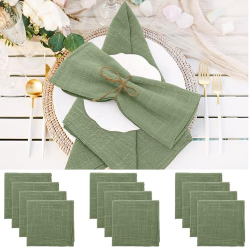 Wapasezyar Tygservetter 12-pack, 42 x 42 cm, linneservetter, tvättbara bordsservetter för jul, restaurang, bröllop, evenemang, familjefester, födelsedagar, fester (salviabrön)