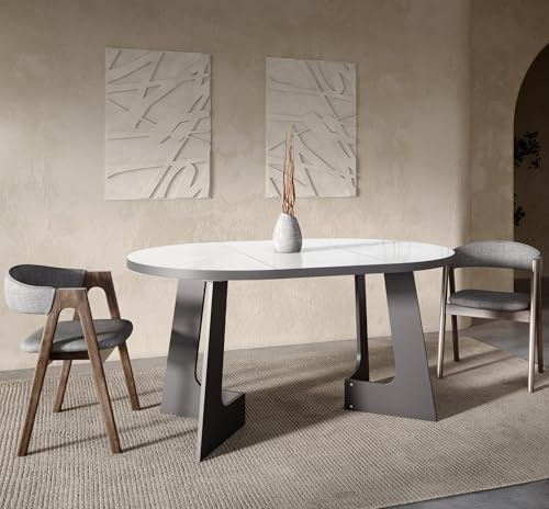 Furneo Belagio Esstisch mit weißem Marmor-Effekt, rund, ausziehbar, 110 cm – 160 cm