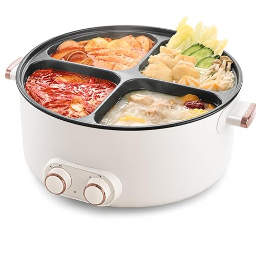 Pentola elettrica 4 in 1 da 2000 W, capacità 6 l, pentola per stufato multi-scomparto con doppio controllo indipendente della temperatura, fornello elettrico per casa e dormitorio