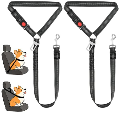 OFFCUP 2 Pcs Dog Seat Belts For Cars, Uk Headrest Dog Car Seat Belt | Dog Car Harness Adjustable, Anti Shock Elastic Puppy Restraint Strong Leash Leads For Dogs Pets Safety (Black)