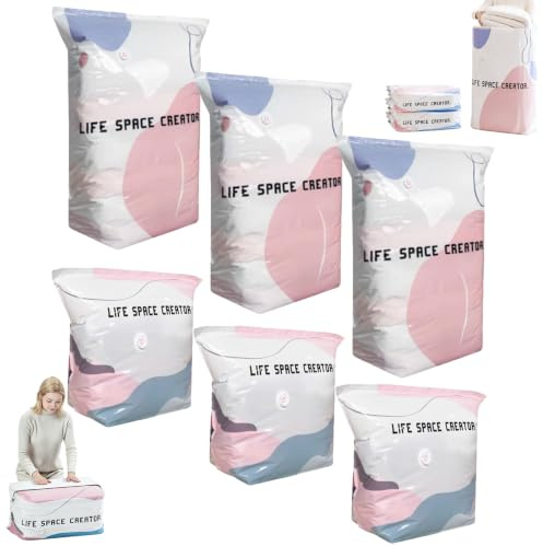 No-Pump Large Vacuum Storage Compression Bags, Vakuumbeutel Ohne Pumpe | Wiederverwendbar Vakuum Aufbewahrungsbeutel, Luftdichte Kompressionsbeutel für Kleidung Kissen Bettdecken Decke(M+L-6 Stück)