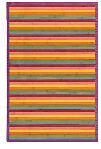 Alfombra de Salón o Comedor, de Rayas Multicolor, de Bambú Natural 60 X 90cm Natur, 60x90 - Hogar y Más