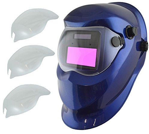 Auto Darkening Welders Helmet Mask Welding Grinding Blue & 3 x Lens Cover