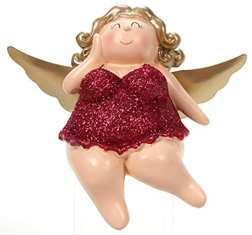 Schick-Design Engel Molly rot Glitzer 12 cm Kantenhocker Mädchen Rubensfrau mollige Dame Dessous Dicke Frau Badezimmer Figur