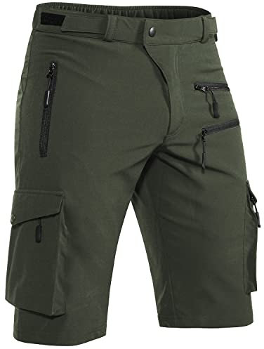 Hiauspor Shorts Herren, Sommer Leichte Schnelltrocknend mit 5 Taschen Cargo Bermuda Wanderhose Sport Chino Trekking Outdoor MTB Hose Männer Kurz Atmungsaktiv Stretch (Grün, L)