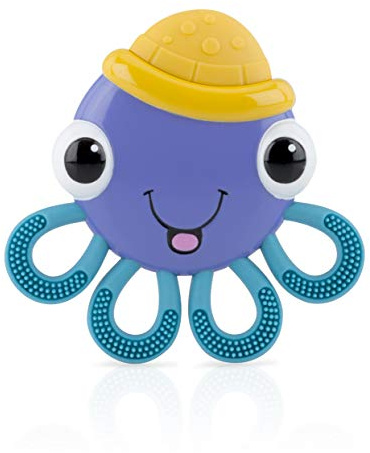 Nuby Vibe-EEZ Vibrating Teether - Battery Powered - Textured Surface and Easy to Grasp Toy for Baby Teething Relief - 3+ Months - Octopus