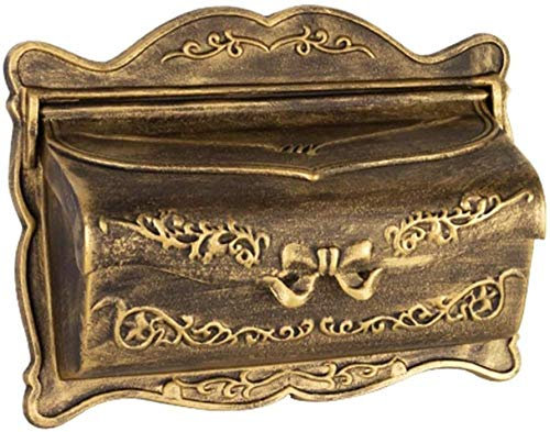 Cassetta postale con serratura a muro in metallo zincato vintage residenziale cassetta postale resistente alle intemperie cassetta delle lettere all'aperto 42,5 x 32 x 12 cm, oro antico