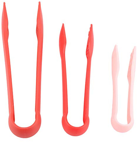 Garosa 3pcs Kitchen Small Tongs, Plastic 3 Sizes of 6in 8in 10in Serving Tongs Bakery Food Clamps for Cooking Oven Baking Holding Bacon Muffin Bagel Bread(Red)