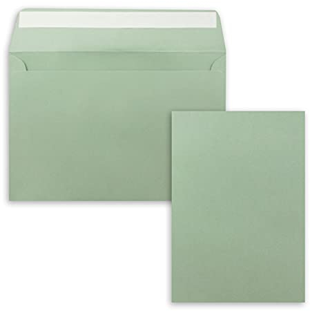 150x Einzelkarten-Set DIN A5 14,8 x 21 cm in Eukalyptus (Grün) mit Briefumschlägen DIN C5 Haftklebung - für große Einladungen und Karten zum Geburtstag oder Hochzeit