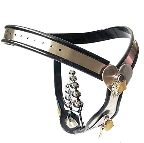 QNMD Einstellbare Taille Damen Keuschheitsgürtel, Sexy Dessous Fesseln SM Set mit Anal plug Metall Unterwäsche Sex-Spielzeug Frau Stahl Keuschheit Hosen,D,Taille90~100cm