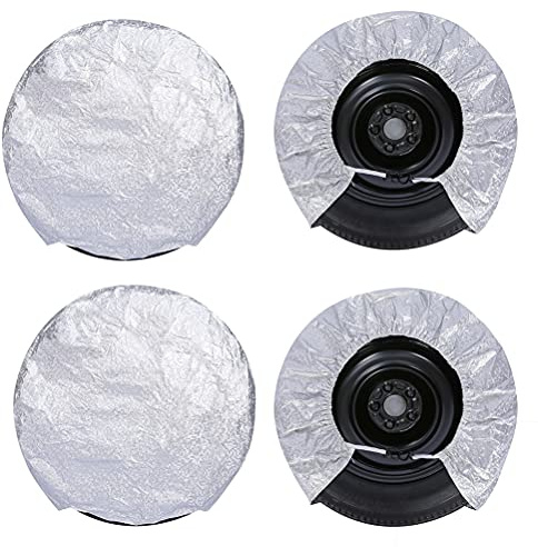 Hosuho 4 st aluminiumfilm däckskydd vattentäta hjulöverdrag sol regn frost snöskydd däck hjul solskydd för husbil båt släpvagn husbil bil lastbil, 23-25 inches,