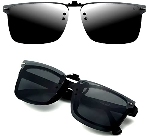 CREYESTAL Clip Lunettes de Soleil Polarisées, Relevable et Ultra léger, Surlunettes de soleil, Clip Solaire, Homme, Femme, 100% Anti-UV, Certifié CE