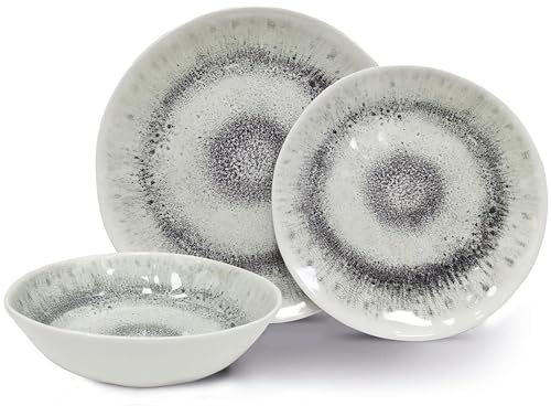 Vanilla Leisure - Melamine Plastic Plate & Bowl Set 12 Piece Set BPA Free & Dishwasher Safe Alfresco Outdoor Camping Plates & Bowl Sets for Caravan Motorhome Heat Resistant Artisan Styled Tableware.